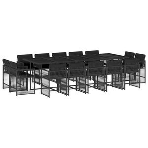 vidaXL 15 pcs conjunto de jantar p/jardim com almofad&otilde;es vime PE preto