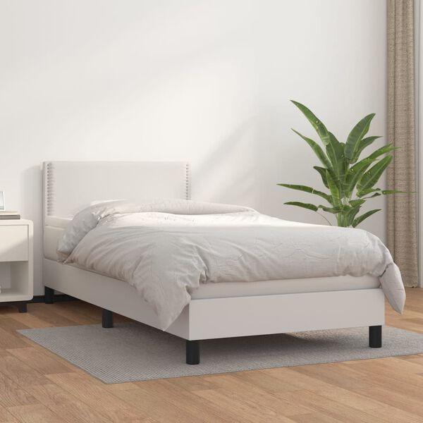vidaXL Cama com molas/colch&atilde;o 90x190 cm couro artificial branco