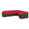 vidaXL Conjunto de sof&aacute; de jardim com 10 pe&ccedil;as e almofadas em rattan sint&eacute;tico marrom