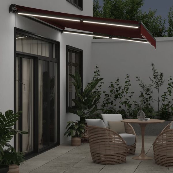 vidaXL Toldo retr&aacute;til manual com luzes LED 350x250 cm bord&ocirc;