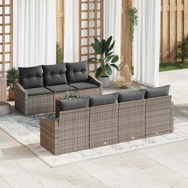 vidaXL Conjunto de Sof&aacute; de Jardim 8 pcs Cinzeto vime PE