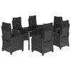 vidaXL 7 pcs conjunto de jantar p/ jardim c/ almofad&otilde;es vime PE preto