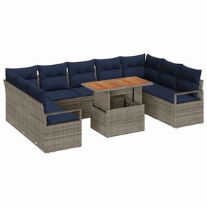 vidaXL Conjunto de Sof&aacute; de Jardim 10 pcs Cinza e Azul Marinho