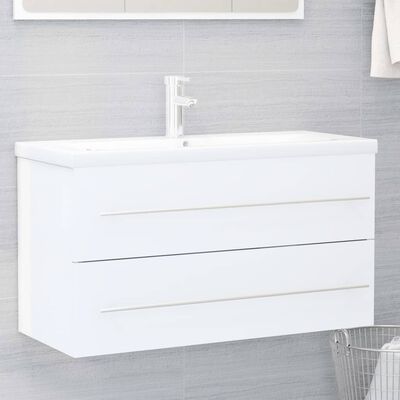 vidaXL 2 pcs conj. móveis casa de banho contraplacado branco brilhante