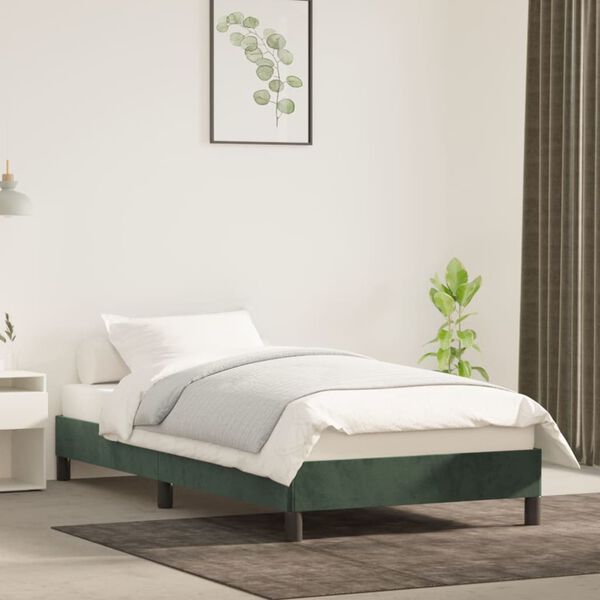 vidaXL Estrutura de cama sem colchão 100x200 cm veludo verde-escuro