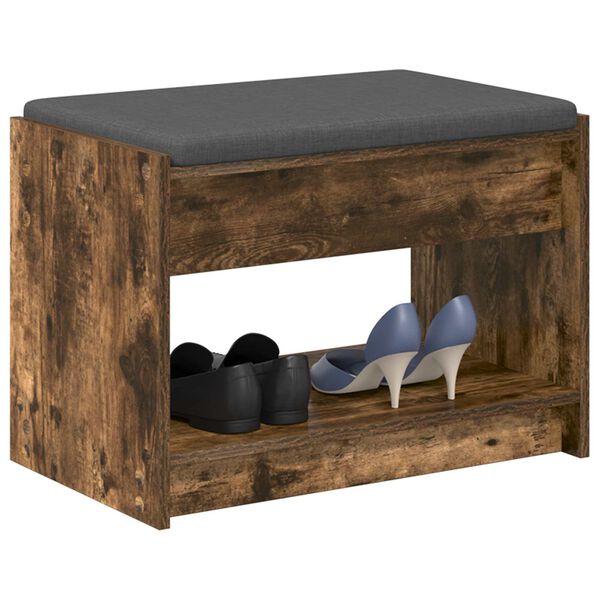 vidaXL Banco de Hall com almofada Carvalho Fumado 63 x 38 x 45 cm