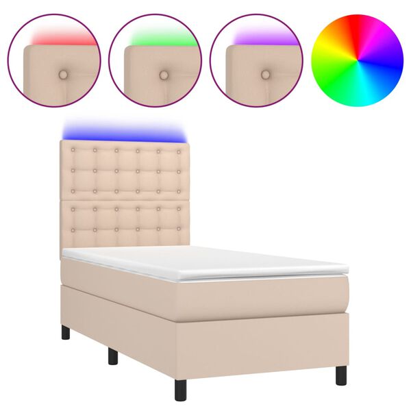 vidaXL Cama box spring c/ colch&atilde;o/LED 90x190cm couro artif. cappuccino