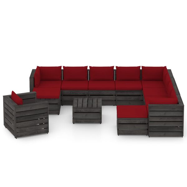 vidaXL 12pcs conj. lounge jardim + almofad&otilde;es madeira impreg. cinzento