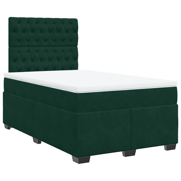 vidaXL Cama boxspring com colch&atilde;o 120x190 cm veludo verde-escuro