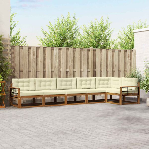 vidaXL Conjunto de Sof&aacute;s para Exterior 6 pcs Natural e Creme