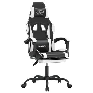 vidaXL Cadeira de gaming c/ apoio p&eacute;s couro artificial preto/branco