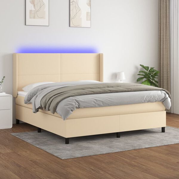 vidaXL Cama box spring c/ colch&atilde;o e LED 160x200 cm tecido cor creme