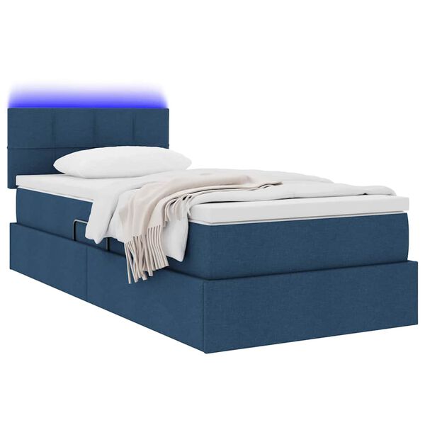 vidaXL Cama com arruma&ccedil;&atilde;o e LED com colch&atilde;o Azul 90 x 200 cm tecido