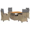 vidaXL 5 pcs conjunto de jantar p/ jardim com almofad&otilde;es vime PE bege