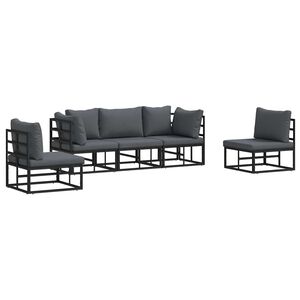 vidaXL Conjunto de Sof&aacute; de Jardim com almofada 5 pcs Preto Alum&iacute;nio