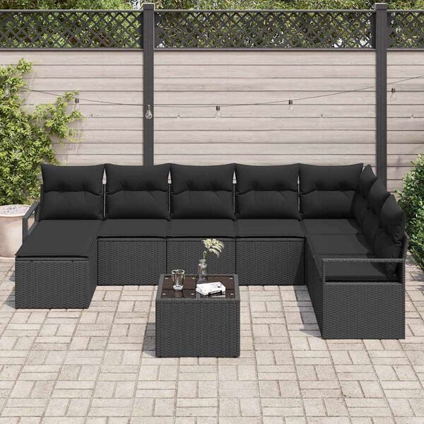 vidaXL Conjunto de Sof&aacute; de Jardim 9 pcs Preto Rattan Sint&eacute;tico