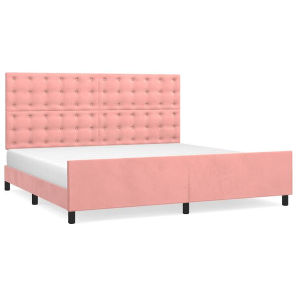 vidaXL Estrutura de cama c/ cabeceira 200x200 cm veludo rosa