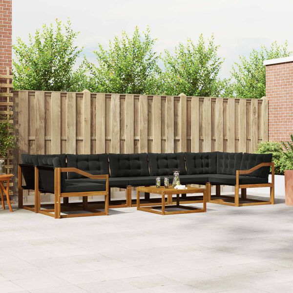 vidaXL Conjunto de Sof&aacute;s para Exterior 8 pcs Natural e Preto