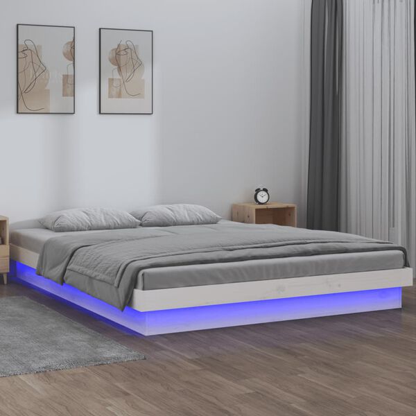 vidaXL Estrutura cama super king c/LED 180x200cm madeira maciça branco