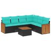 vidaXL Conjunto de sof&aacute; de jardim com 7 pe&ccedil;as e almofadas em rattan sint&eacute;tico preto