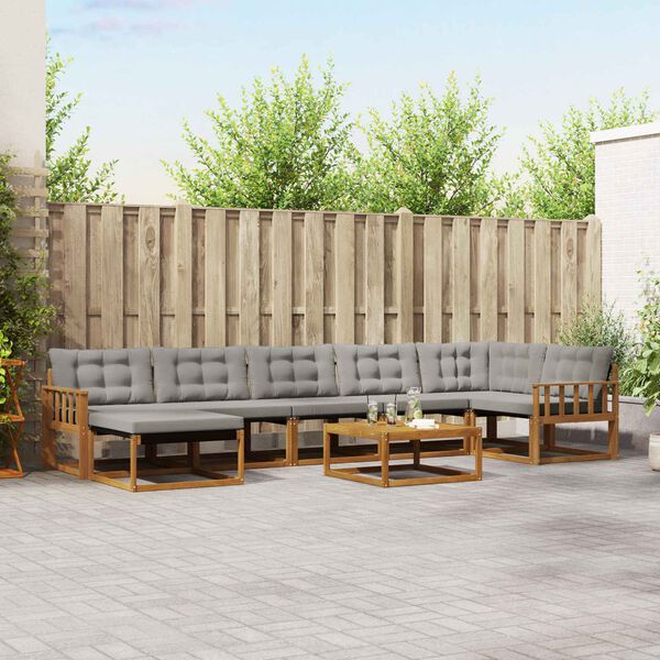 vidaXL Conjunto de Sof&aacute;s para Exterior 8 pcs Cinza Natural e Claro