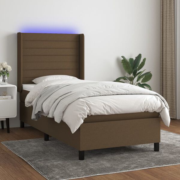 vidaXL Cama box spring c/ colch&atilde;o/LED 80x200cm tecido castanho-escuro