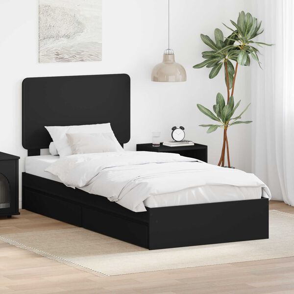 vidaXL Cama com Armazenamento Preto 75 x 190 cm Madeira processada