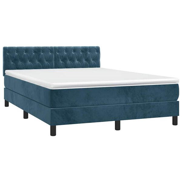 vidaXL Cama box spring c/ colch&atilde;o/LED 140x190 cm veludo azul-escuro
