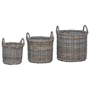 vidaXL Cesta de Plantas com armazenamento 3 pcs Cinza Kubu Rattan Kubu