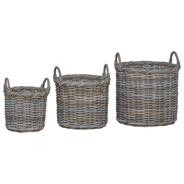 vidaXL Cesta de Plantas com armazenamento 3 pcs Cinza Kubu Rattan Kubu
