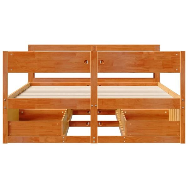 vidaXL Cama sem colchão 135x190 cm madeira pinho maciça castanho-mel