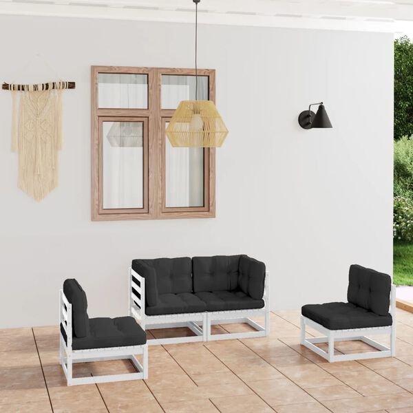 vidaXL 4 pcs conjunto lounge de jardim com almofad&otilde;es pinho maci&ccedil;o