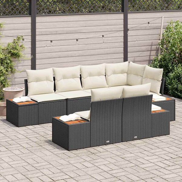 vidaXL Conjunto de Sof&aacute; de Jardim com almofada 7 pcs Preto vime PE