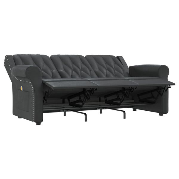 vidaXL Poltrona massagens 3lug. reclinável couro art. preto brilhante
