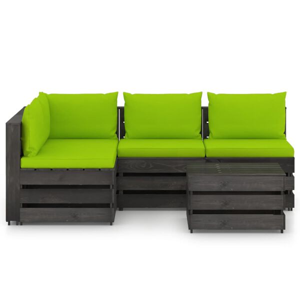 vidaXL 5 pcs conj. lounge jardim + almofad&otilde;es madeira impreg. cinzento