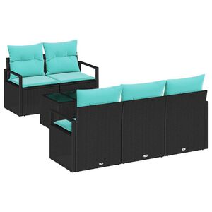 vidaXL Conjunto de Sof&aacute;s 6 pcs Preto e Turquesa vime PE