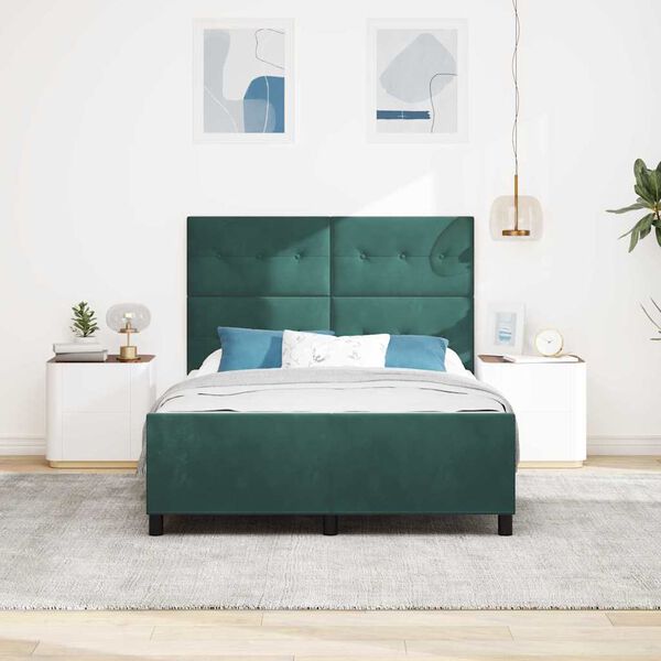 vidaXL Cama Box com cabeceira Verde Escuro 140 x 200 cm Veludo