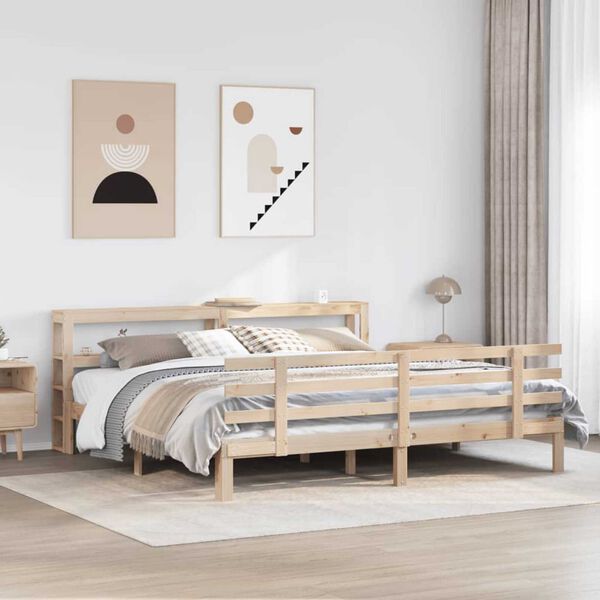 vidaXL Estrutura de cama com cabeceira 180x200 cm pinho maci&ccedil;o