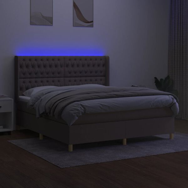 vidaXL Cama box spring colch&atilde;o/LED 180x200cm tecido cinza-acastanhado