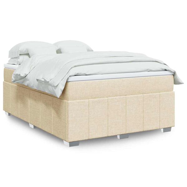 vidaXL Cama com molas/colch&atilde;o 140x190 cm tecido cor creme