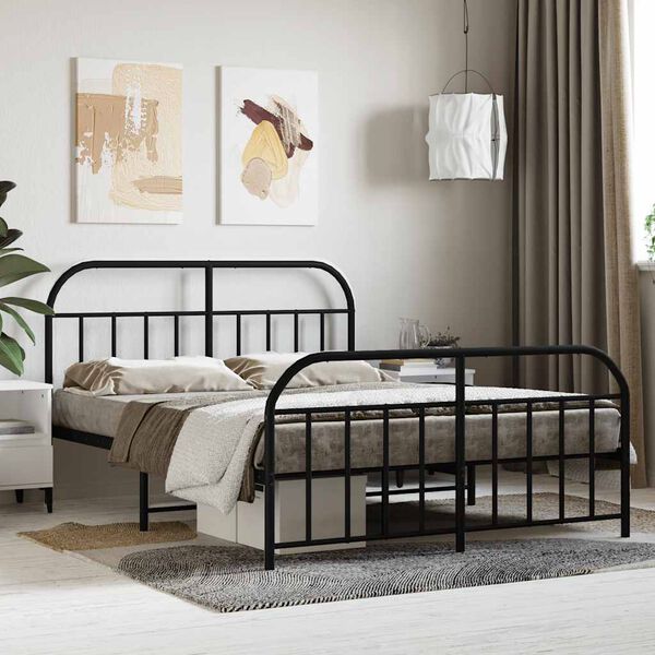 vidaXL Estrutura de cama com cabeceira e p&eacute;s 140x200 cm metal preto