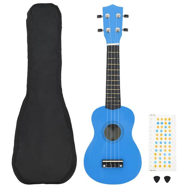 vidaXL Conjunto ukulele soprano infantil com saco 23" azul-beb&eacute;