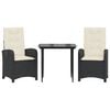 vidaXL 3 pcs conjunto de jantar p/ jardim c/ almofad&otilde;es vime PE preto