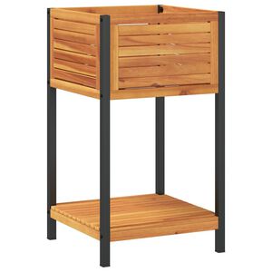 vidaXL Vaso/floreira jardim c/ prateleira 45x45x80cm ac&aacute;cia maci&ccedil;a/a&ccedil;o