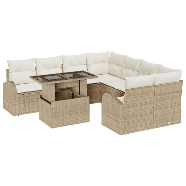 vidaXL Conjunto de Sof&aacute; de Jardim 9 pcs Bege Rattan de Polipropileno