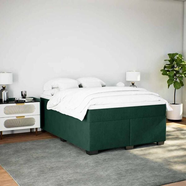 vidaXL Cama com molas/colch&atilde;o 140x200 cm veludo verde-escuro