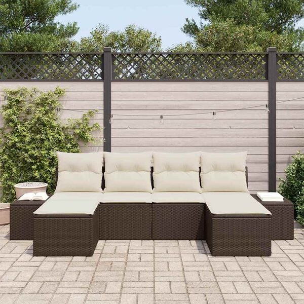 vidaXL Conjunto de Sofá de Jardim com almofada 6 pcs Castanho vime PE
