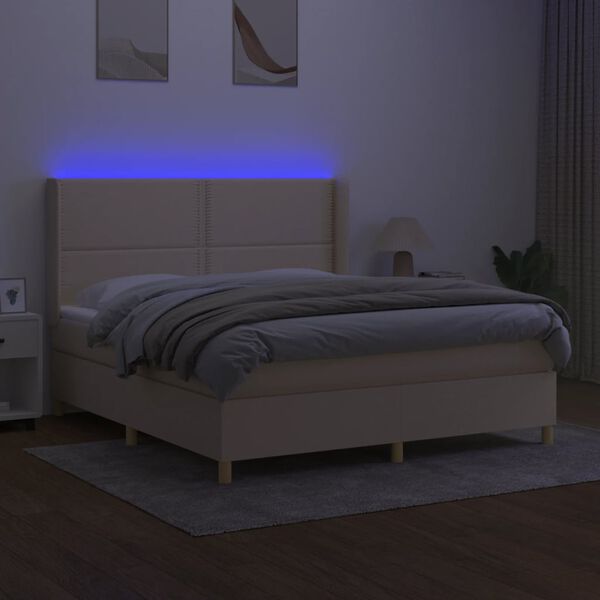 vidaXL Cama box spring c/ colch&atilde;o e LED 160x200 cm tecido cor creme