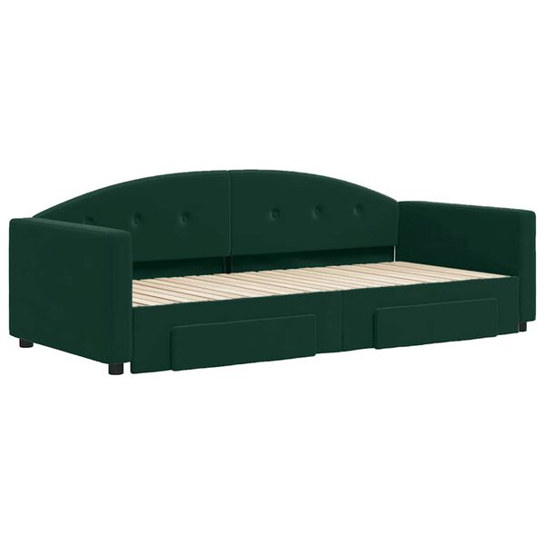 vidaXL Sof&aacute;-cama c/ gavet&atilde;o e gavetas 90x200 cm veludo verde-escuro