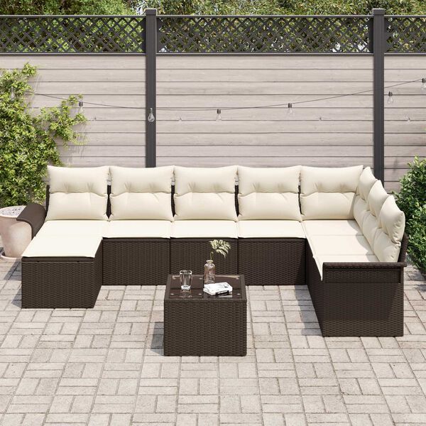 vidaXL Conjunto de Sof&aacute; de Jardim 9 pcs Cinzeto Rattan Sint&eacute;tico